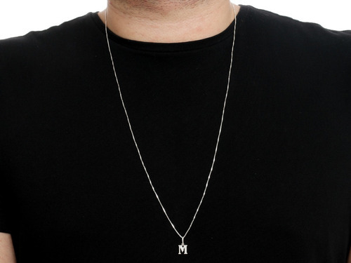 Corrente masculina Veneziana colar de prata 70cm letra M cor prateado