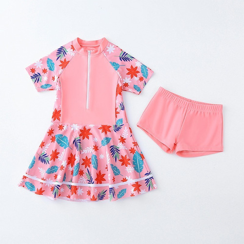 Traje De Baño Completo Manga Corta Para Niñas, Ropa De Playa