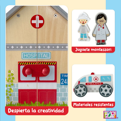 Juguete De Madera Mi Hospital Portátil Teach Play Para Niños