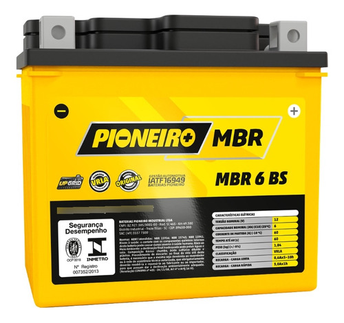 Bateria Moto Pioneiro Mbr6-bs 12v 6a/h