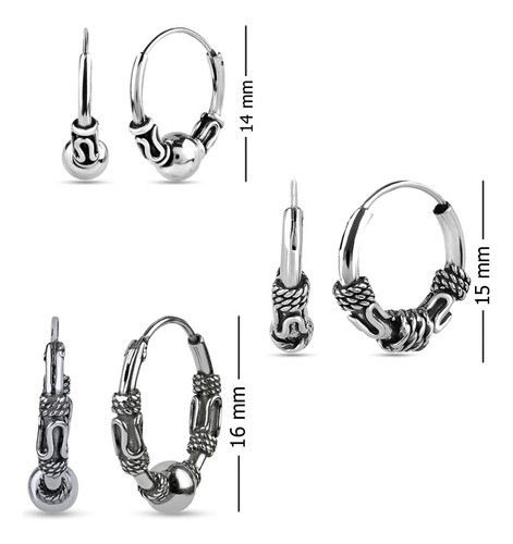 Juego De 3 Pares De Aretes De Aro Balinés Sin Fin Antiguos D