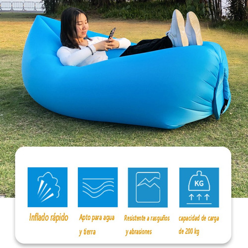 Colchón Inflable Personal Portátil Camping Acampar Colchone Celeste