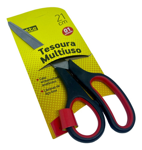 Tesoura Multiuso Aço Inox Grande 21cm Cabo Preto Gatte