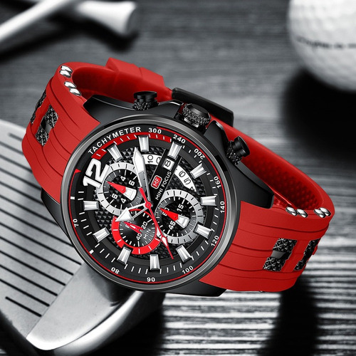 Reloj Cronógrafo Luminoso Mini Focus Correa Red Black