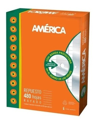 Repuesto America Escolar N3 Pack Familiar C/banda X480 Hojas