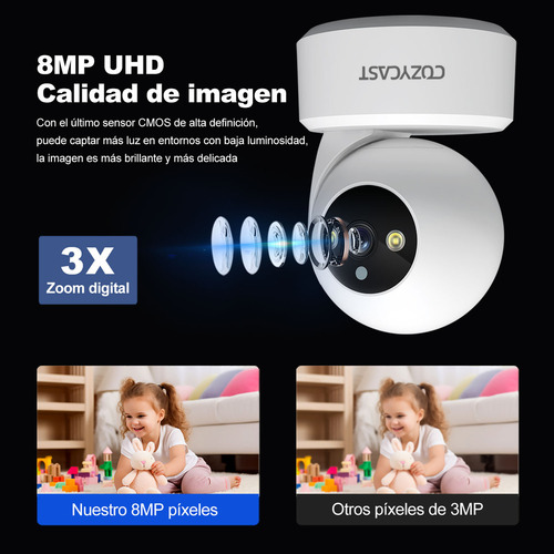 Cámara Vigilancia 360° 8MP | Detección de Llanto y Personas | Luz Nocturna Dual | WiFi 5G | 256GB | COZYCAST SH064 | Envío Gratis