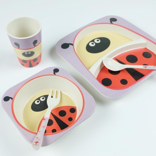 Imagen 2 de 2 de Set De Platos De Bambú Para Bebe - Varios Diseños Animales