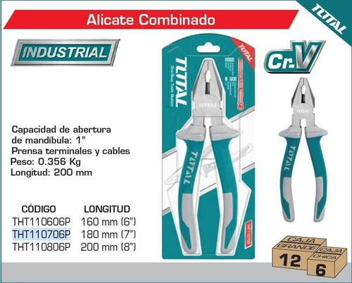 Imagen 1 de 1 de Alicate Electricista 7 (180mm) Pulido Y Antioxidante