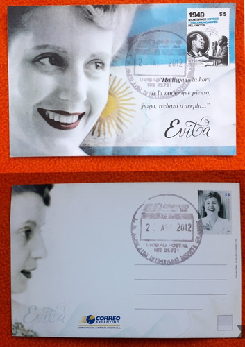 Tarjeta De Eva Perón Con Estampilla Del General Perón 