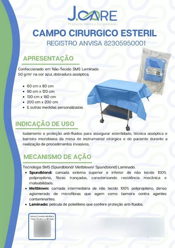 Campo Cirúrgico Sms Estéril Descartável 100 X 120cm C/ 1 Un
