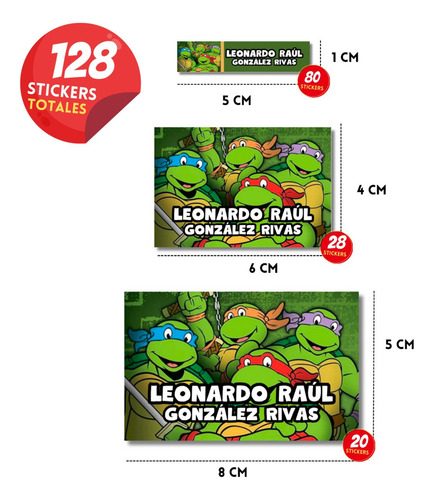 Etiquetas Pegatinas Stickers Escolares Nombre Tortugas Ninja