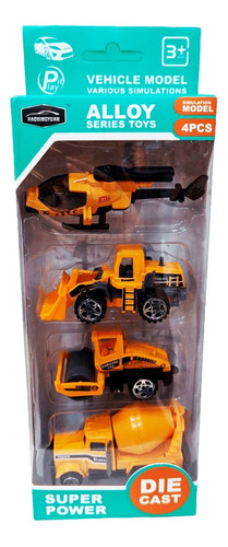 Pack X4 - Vehiculos Contruccion Metal 1:64 - Color Amarillo