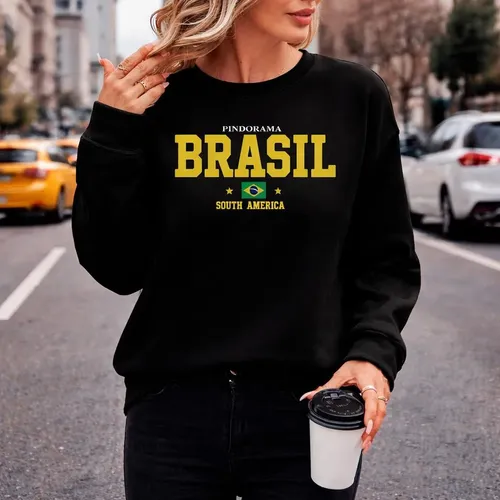 Blusa De Frio Moletom Careca Casaco Feminino Estampa Brasil M Preto Brasil