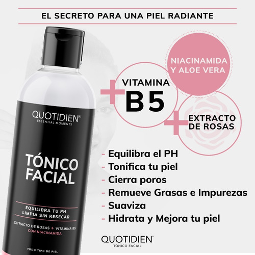 Imagen 4 de 8 de Tónico Facial Con Agua De Rosas + Vitamina E + Niacinamida