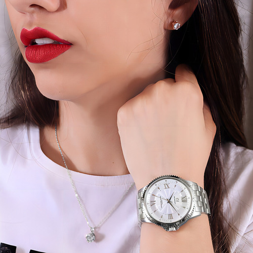 Correa de reloj impermeable original Champion Ana Hickman para mujer, color bisel plateado, color como en la foto, color de fondo como en la foto