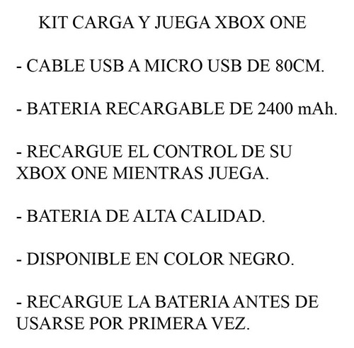 Imagen 5 de 5 de Kit Carga Y Juega Para Control Xbox One Cable Y Batería Tapa