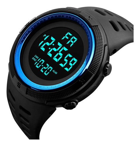 Reloj Negro- Dial Azuldigital Hombre Deportivo Multifunción