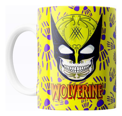 Taza De Cerámica Wolverine Marvel Día De Muertos 325ml