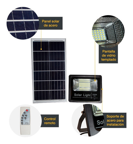Lámpara Panel Solar Exterior Led 200w 6500k Luz Blanca Ip67 Color Negro