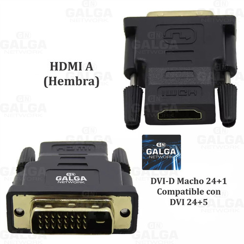 Imagen 4 de 9 de Adaptador Hdmi Hembra A Dvi 24 + 1 Macho Galga Network