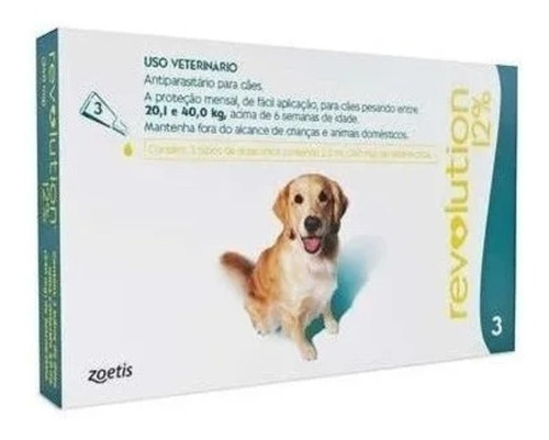 Revolution 12% 2 Ml Cães Entre 20,1 E 40 Kg Cx Com 3 Pipetas