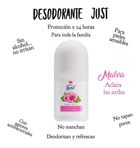 Imagen 5 de 8 de Antitranspirante Deo Roll On De Malva Swiss Just Original