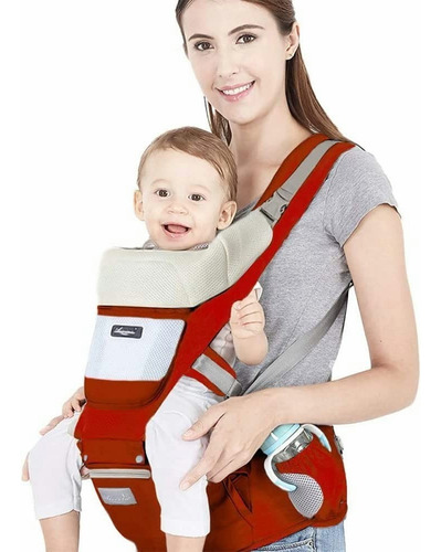 Mochila Cangurera Portabebés Ergonimica De 0-36 Meses Color Rojo