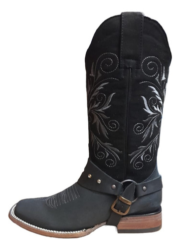 Bota Vaquera Rodeo Dama 711 Bulldog Negro Toro Moro