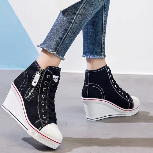 Zapatos Para Mujer Casual Plataforma Lona Tenis Con Tacones
