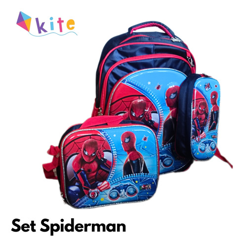 Set De Morral, Cartuchera Y Lonchera 3d Modelo Spiderman 