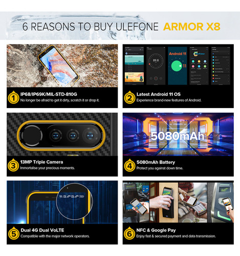 Ulefone Armor X8, 4g+64g, 5.7inch 4g Rugged Phone