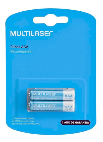 02 Pilhas Aaa 1000mah Recarregável Cb051 Multilaser 1 Cartel