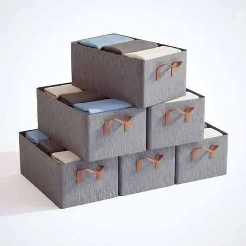 Kit 5 Caixa Organizadora Grande Guarda Roupa Cesto Dobravel Cinza