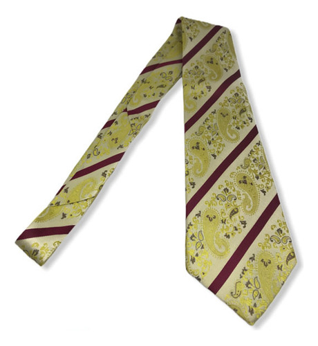 Gravata Seda Clássica Jacquard Paisley Comprimento 140 Cm Cor Amarelo Desenho Do Tecido Listras