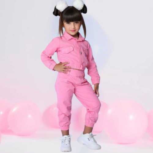 Conjunto Infantil Jaqueta E Calça Jeans Mini Diva Inverno Rosa G- 5 A 6 Anos