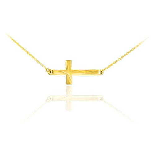 Collar Cruz Oro Amarillo 14k - Cadena Rolo 20 