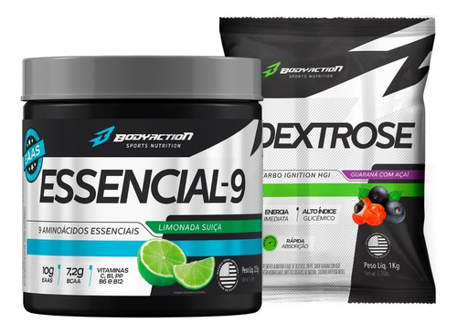 Essencial 9 Eaa 225g + Dextrose Pó 1kg Body Action Sabor Limonada suíça