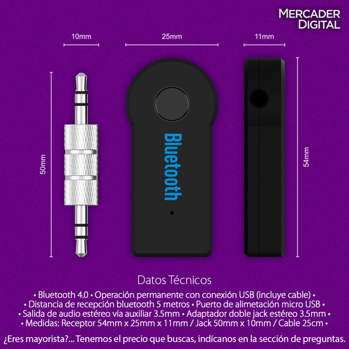 8 Pzs Receptor Auxiliar Manos Libres Bluetooth Jack 3.5