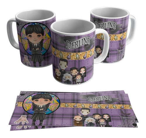 Tazas Merlina Addams Animada Plásticas Pack 40 Unidades