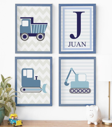 4 Cuadros Niño, Bebes, Decoración Infantil, Transporte