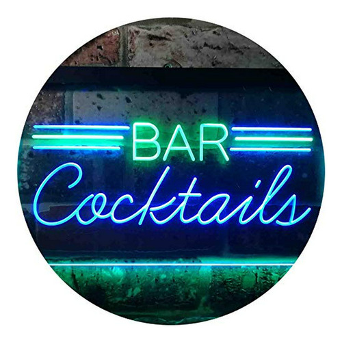 Letrero Led Dual Color  Bar Cocktails Club 24 X16  Verde Y A