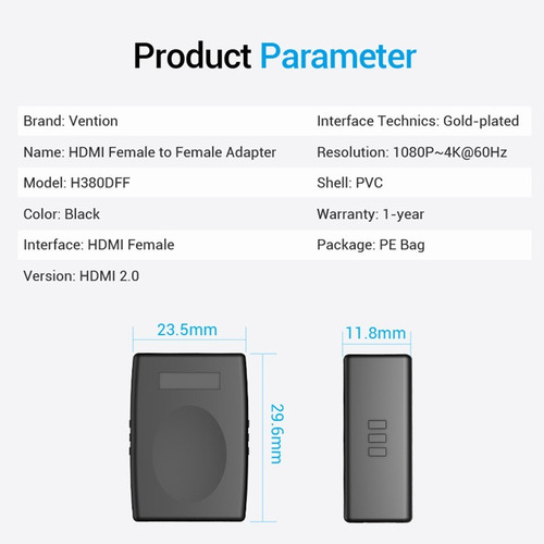Imagen 8 de 10 de Adaptador Cable Hdmi Hembra A Hdmi Hembra Prolongador Vention