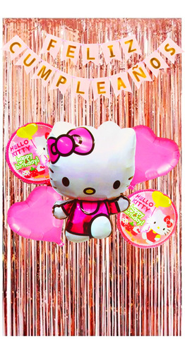 Kit Globos Metalizados Fiesta Cumpleaños Hello Kitty Niñas