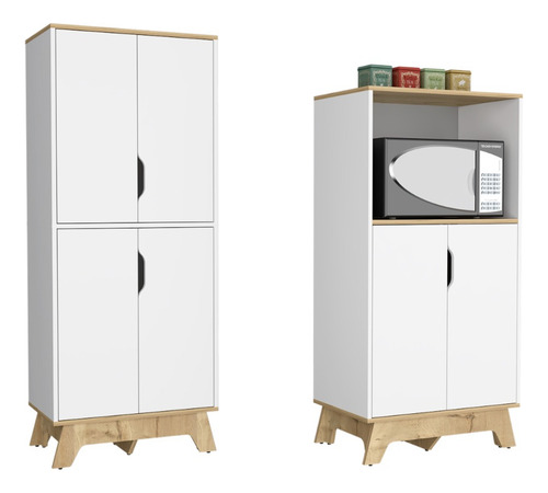 Mueble Microo + Alacena De Cocina - Bicolor Blanco/duna