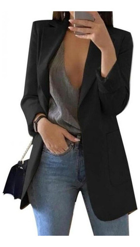 Mujer Oficina Blazer Blazer Sólido Solapa Manga Larga