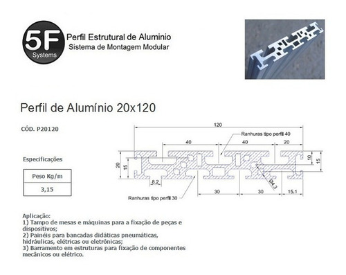 Imagem 1 de 2 de Kit Perfil 20x120x500mm+parafusos E Porcas