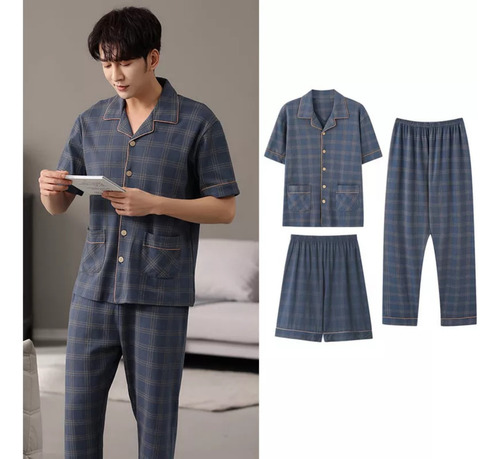 3 Pzs Pijama Conjunto De Manga Corta Para Hombre Moda Casual