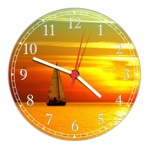 Relógio De Parede Paisagem Reflexo Sol Oceano Barco Jangada 