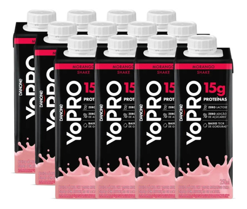 Kit C/12 Yopro Danone 15g Proteina Morango Zero Lactose Whey