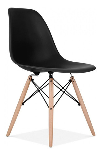 Silla De Comedor X4 Eames Pata De Madera Blanco/ Negro Unican